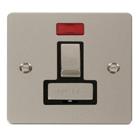 Flat Plate Pearl Nickel 13A Fused Ingot Connection Unit Switched With Neon - Black Trim - SE Home