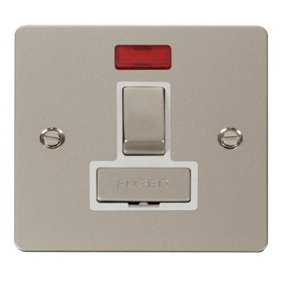 Flat Plate Pearl Nickel 13A Fused Ingot Connection Unit Switched With Neon - White Trim - SE Home