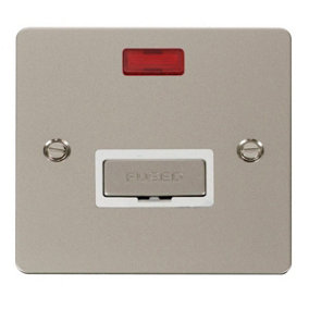 Flat Plate Pearl Nickel 13A Fused Ingot Connection Unit With Neon - White Trim - SE Home