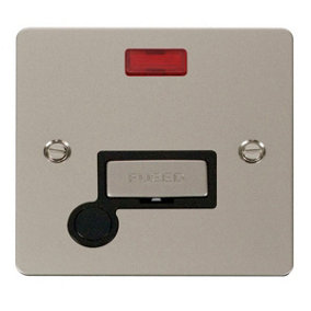 Flat Plate Pearl Nickel 13A Fused Ingot Connection Unit With Neon With Flex - Black Trim - SE Home