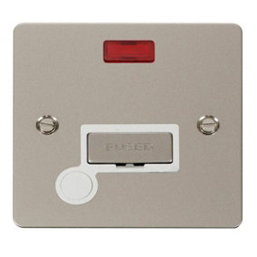 Flat Plate Pearl Nickel 13A Fused Ingot Connection Unit With Neon With Flex - White Trim - SE Home