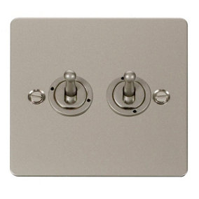 Flat Plate Pearl Nickel 2 Gang 2 Way 10AX Toggle Light Switch - SE Home