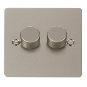 Flat Plate Pearl Nickel 2 Gang 2 Way LED 100W Trailing Edge Dimmer Light Switch - SE Home