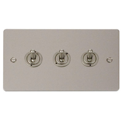 Flat Plate Pearl Nickel 3 Gang 2 Way 10AX Toggle Light Switch - SE Home