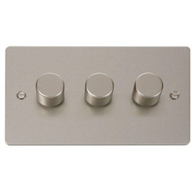 Flat Plate Pearl Nickel 3 Gang 2 Way LED 100W Trailing Edge Dimmer Light Switch - SE Home