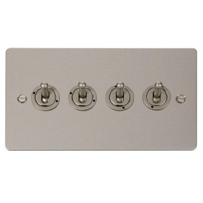 Flat Plate Pearl Nickel 4 Gang 2 Way 10AX Toggle Light Switch - SE Home