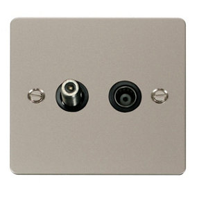 Flat Plate Pearl Nickel Satellite And Isolated Coaxial 1 Gang Socket - Black Trim - SE Home