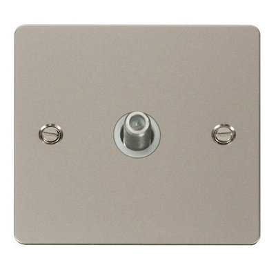 Flat Plate Pearl Nickel Satellite Socket 1 Gang - White Trim - SE Home