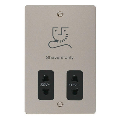 Flat Plate Pearl Nickel Shaver Socket 115v/230v - Black Trim - SE Home