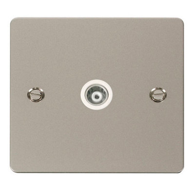 Flat Plate Pearl Nickel Single Isolated Coaxial Socket - White Trim - SE Home