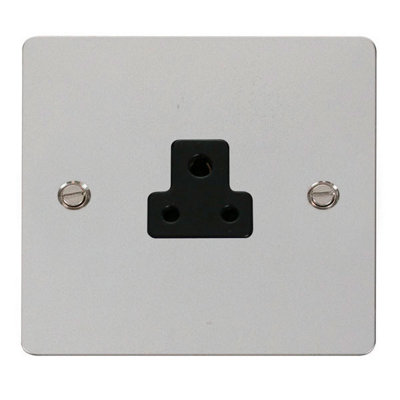 Flat Plate Polished Chrome 1 Gang 2A Round Pin Socket - Black Trim - SE Home