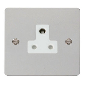 Flat Plate Polished Chrome 1 Gang 5A Round Pin Socket - White Trim - SE Home