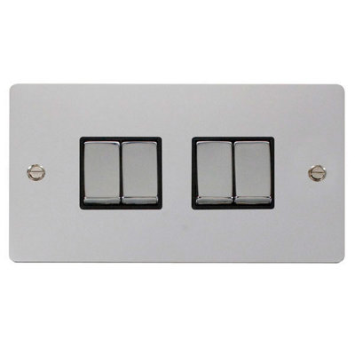 Flat Plate Polished Chrome 10A 4 Gang 2 Way Ingot Light Switch - Black Trim - SE Home