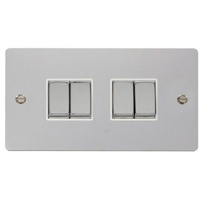 Flat Plate Polished Chrome 10A 4 Gang 2 Way Ingot Light Switch - White Trim - SE Home