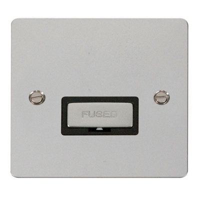 Flat Plate Polished Chrome 13A Fused Ingot Connection Unit - Black Trim - SE Home
