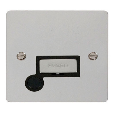 Flat Plate Polished Chrome 13A Fused Ingot Connection Unit With Flex - Black Trim - SE Home