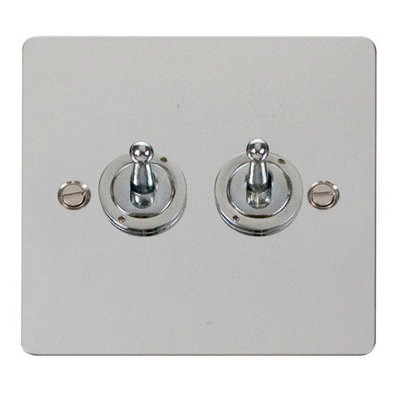 Flat Plate Polished Chrome 2 Gang 2 Way 10AX Toggle Light Switch - SE Home