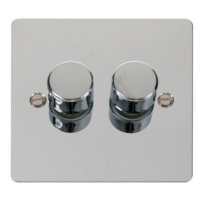 Flat Plate Polished Chrome 2 Gang 2 Way LED 100W Trailing Edge Dimmer Light Switch - SE Home