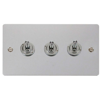 Flat Plate Polished Chrome 3 Gang 2 Way 10AX Toggle Light Switch - SE Home