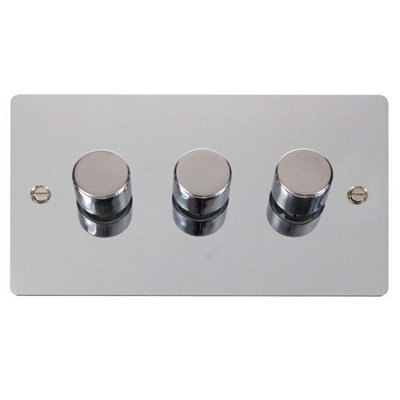 Flat Plate Polished Chrome 3 Gang 2 Way LED 100W Trailing Edge Dimmer Light Switch - SE Home