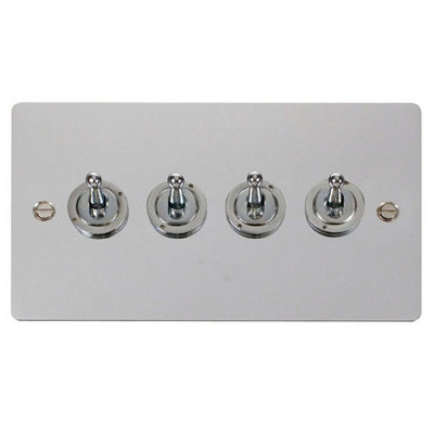 Flat Plate Polished Chrome 4 Gang 2 Way 10AX Toggle Light Switch - SE Home