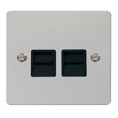 Flat Plate Polished Chrome Master Telephone Twin Socket - Black Trim - SE Home