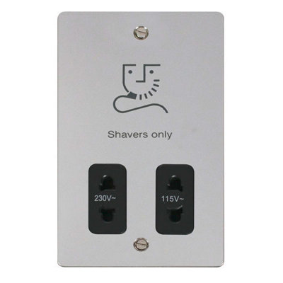 Flat Plate Polished Chrome Shaver Socket 115v/230v - Black Trim - SE Home