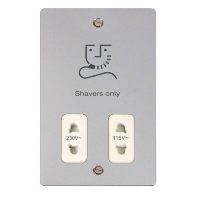 Flat Plate Polished Chrome Shaver Socket 115v/230v - White Trim - SE Home