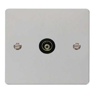 Flat Plate Polished Chrome Single Isolated Coaxial Socket - Black Trim - SE Home