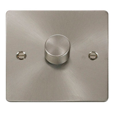 Flat Plate Satin / Brushed Chrome 1 Gang 2 Way LED 100W Trailing Edge Dimmer Light Switch - SE Home