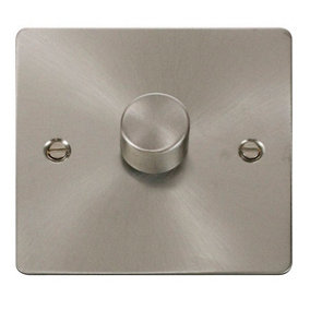 Flat Plate Satin / Brushed Chrome 1 Gang 2 Way LED 100W Trailing Edge Dimmer Light Switch - SE Home