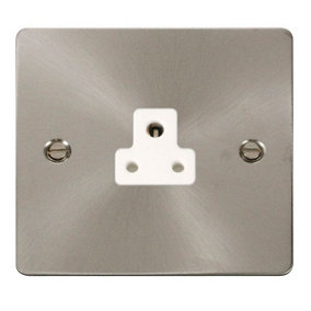 Flat Plate Satin / Brushed Chrome 1 Gang 2A Round Pin Socket - White Trim - SE Home