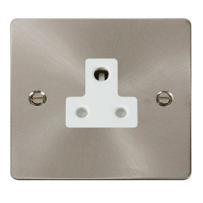 Flat Plate Satin / Brushed Chrome 1 Gang 5A Round Pin Socket - White ...