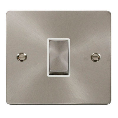 Flat Plate Satin / Brushed Chrome 10A 1 Gang 2 Way Ingot Light Switch - White Trim - SE Home