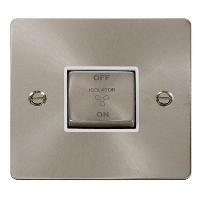 Flat Plate Satin / Brushed Chrome 10A 1 Gang Ingot 3 Pole Fan Isolation Switch - White Trim - SE Home