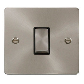 Flat Plate Satin / Brushed Chrome 10A 1 Gang Intermediate Ingot Light Switch - Black Trim - SE Home