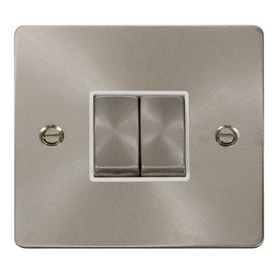 Flat Plate Satin / Brushed Chrome 10A 2 Gang 2 Way Ingot Light Switch - White Trim - SE Home