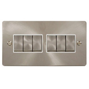Flat Plate Satin / Brushed Chrome 10A 6 Gang 2 Way Ingot Light Switch - White Trim - SE Home