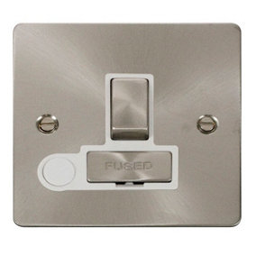 Flat Plate Satin / Brushed Chrome 13A Fused Ingot Connection Unit Switched With Flex - White Trim - SE Home