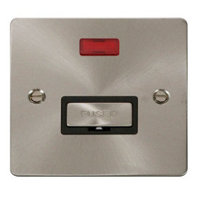 Flat Plate Satin / Brushed Chrome 13A Fused Ingot Connection Unit With Neon - Black Trim - SE Home
