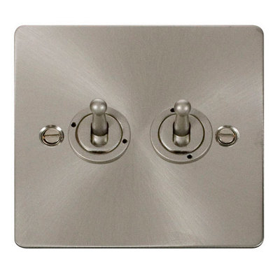 Flat Plate Satin / Brushed Chrome 2 Gang 2 Way 10AX Toggle Light Switch - SE Home