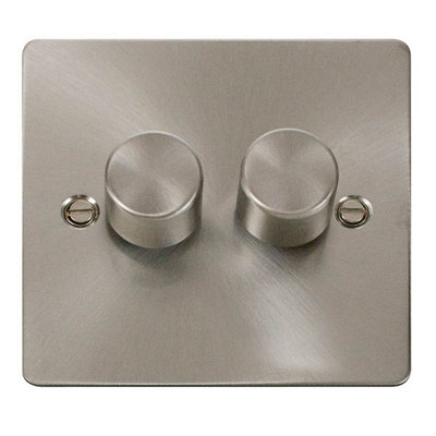 Flat Plate Satin / Brushed Chrome 2 Gang 2 Way LED 100W Trailing Edge ...