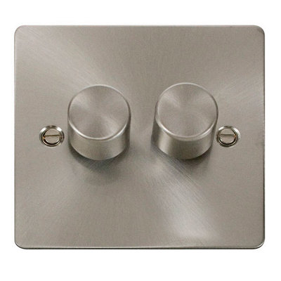 Flat Plate Satin / Brushed Chrome 2 Gang 2 Way LED 100W Trailing Edge Dimmer Light Switch - SE Home