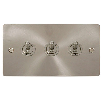 Flat Plate Satin / Brushed Chrome 3 Gang 2 Way 10AX Toggle Light Switch - SE Home
