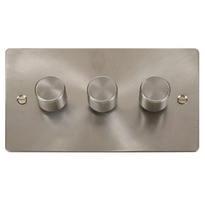 Flat Plate Satin / Brushed Chrome 3 Gang 2 Way LED 100W Trailing Edge Dimmer Light Switch - SE Home