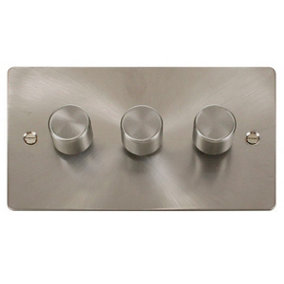 Flat Plate Satin / Brushed Chrome 3 Gang 2 Way LED 100W Trailing Edge Dimmer Light Switch - SE Home