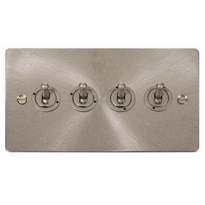 Flat Plate Satin / Brushed Chrome 4 Gang 2 Way 10AX Toggle Light Switch - SE Home
