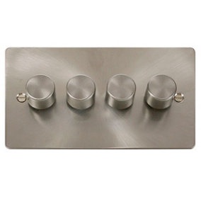 Flat Plate Satin / Brushed Chrome 4 Gang 2 Way LED 100W Trailing Edge Dimmer Light Switch. - SE Home