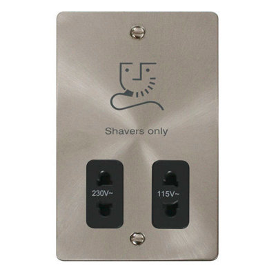 Flat Plate Satin / Brushed Chrome Shaver Socket 115v/230v - Black Trim - SE Home