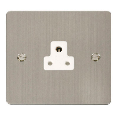 Flat Plate Stainless Steel 1 Gang 2A Round Pin Socket - White Trim - SE Home
